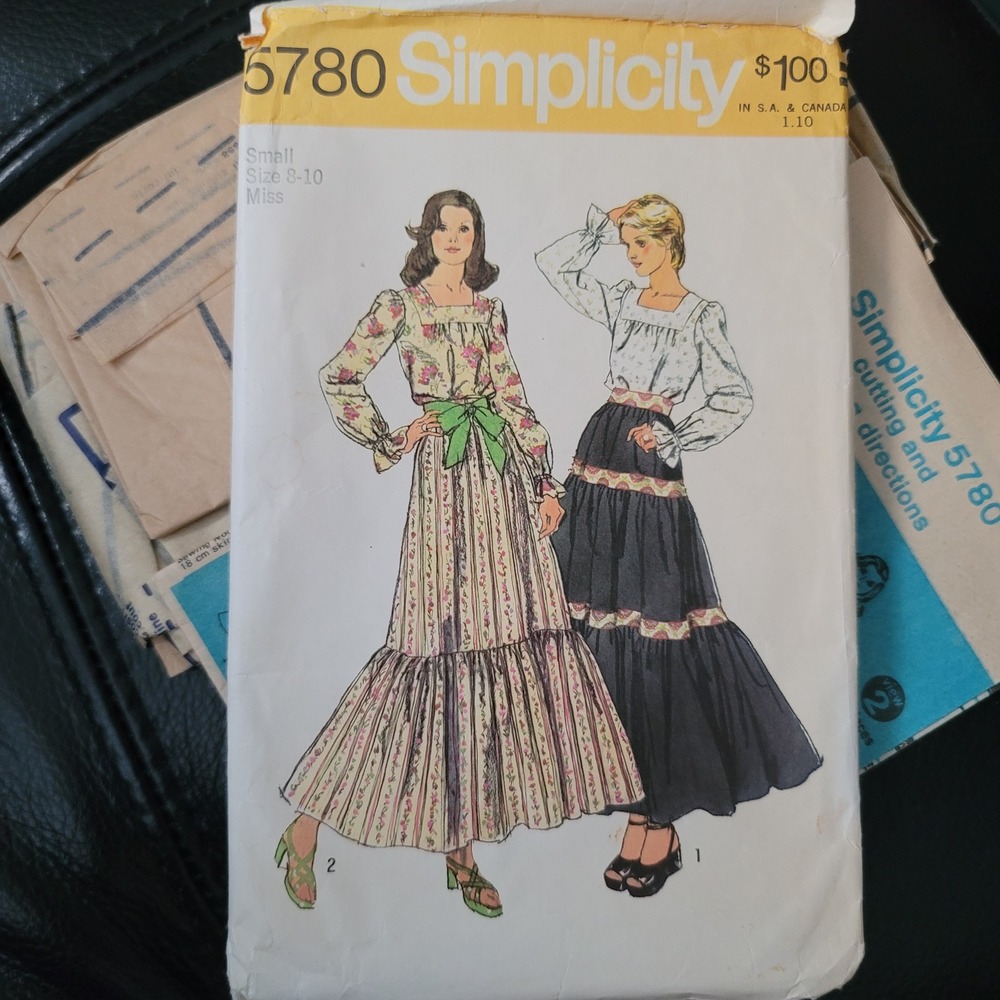 Vintage Simplicity 5780 Sewing Pattern 70s Blouse Tiered Maxi Skirt Size 8-10